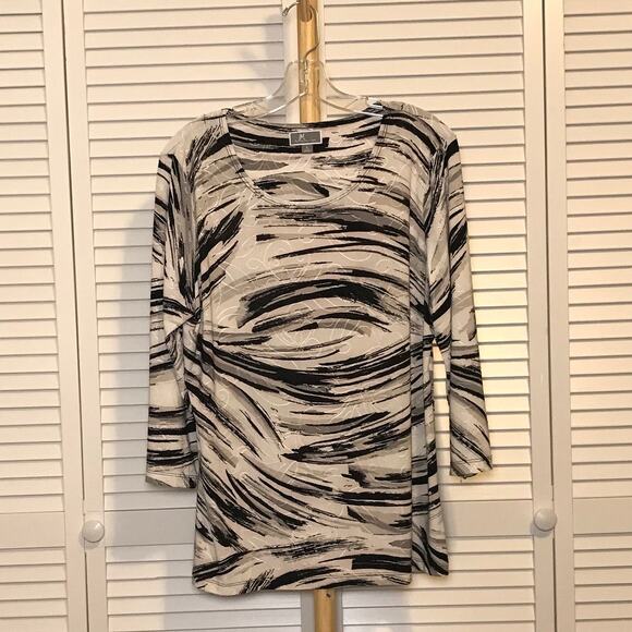 JM Collection Abstract Textured Scoop Neck 3/4 Sleeve Stretch Blouse L - Picture 1 of 5